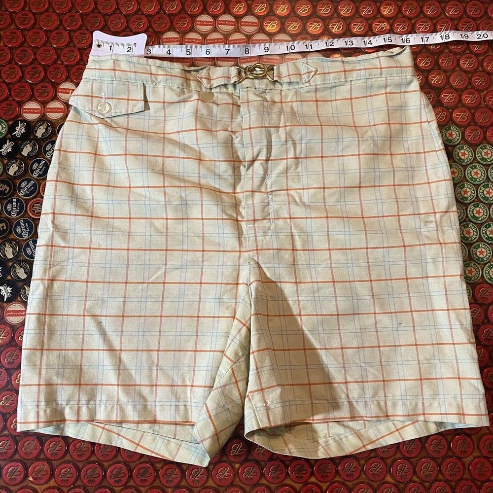 Vintage 50s 60s Shorts Mens 32 Plaid Retro Casual Hip Hop Flat Front Chino